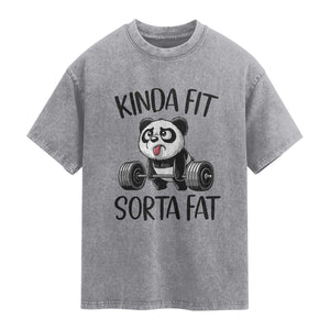 Funny Gym Panda Lover Washed Cotton T-Shirt Kinda Fit Sorta Fat