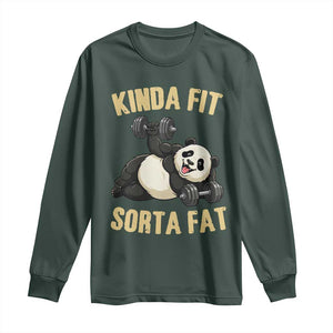 Funny Panda Weightlifting Workout Long Sleeve Shirt Kinda Fit Sorta Fat TS12 Dark Forest Green Print Your Wear