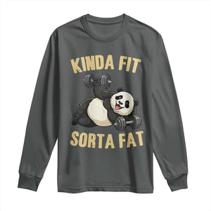 Funny Panda Weightlifting Workout Long Sleeve Shirt Kinda Fit Sorta Fat TS12 Dark Heather Print Your Wear