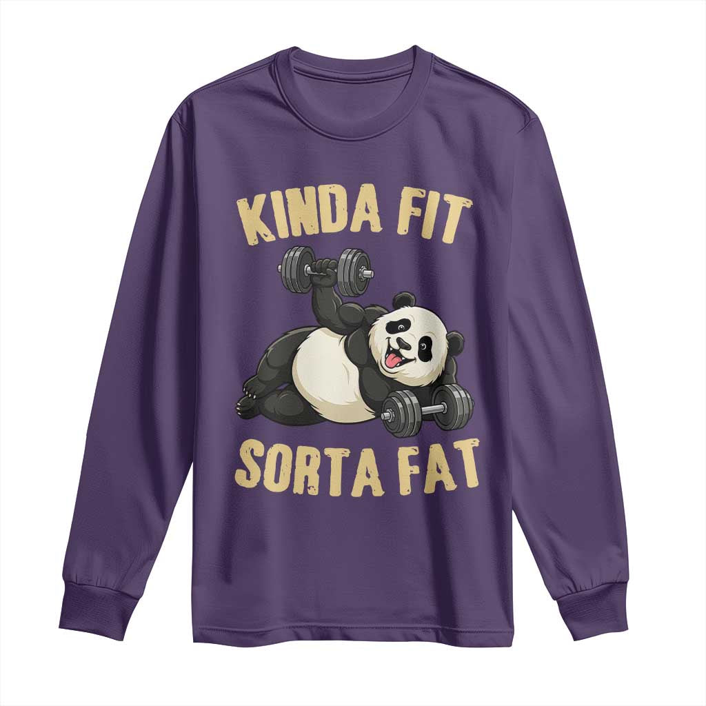 Funny Panda Weightlifting Workout Long Sleeve Shirt Kinda Fit Sorta Fat TS12 Purple Print Your Wear