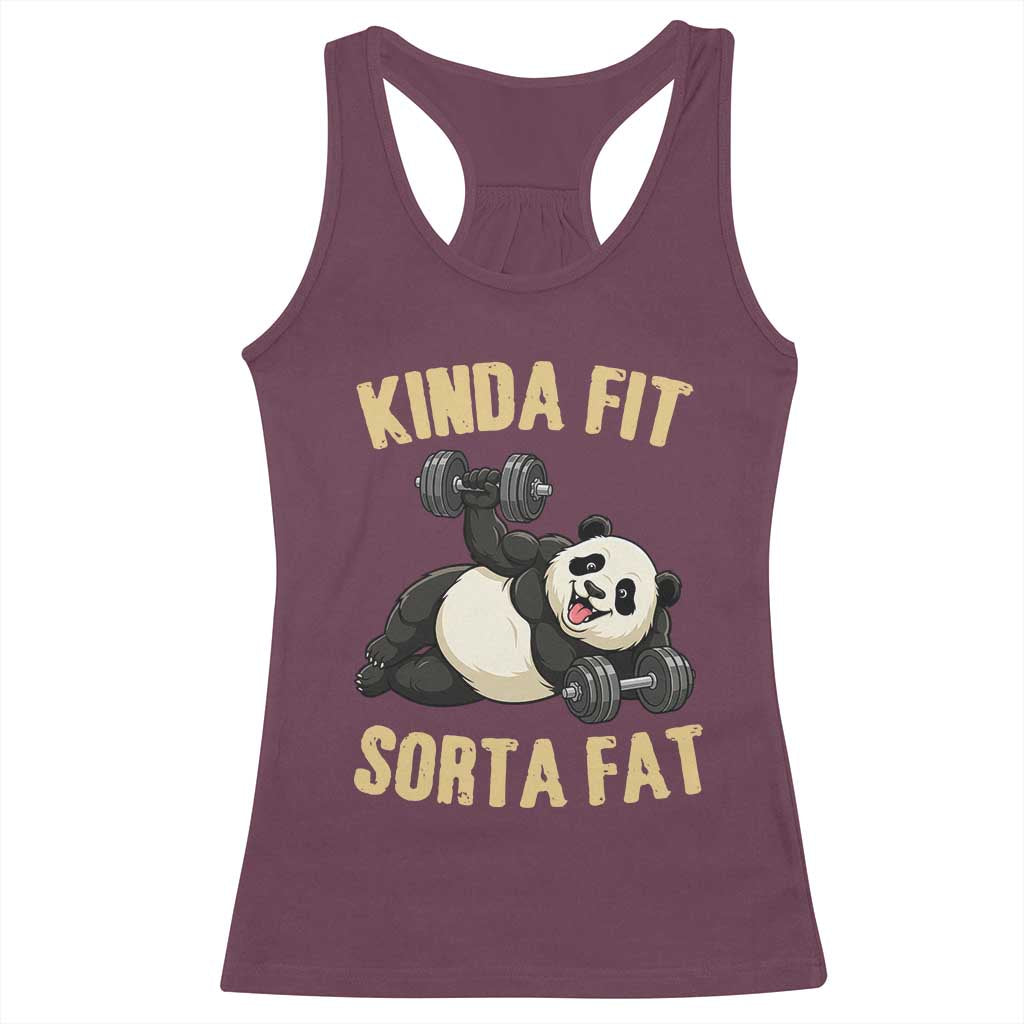 Funny Panda Weightlifting Workout Racerback Tank Top Kinda Fit Sorta Fat TS12 Maroon Print Your Wear