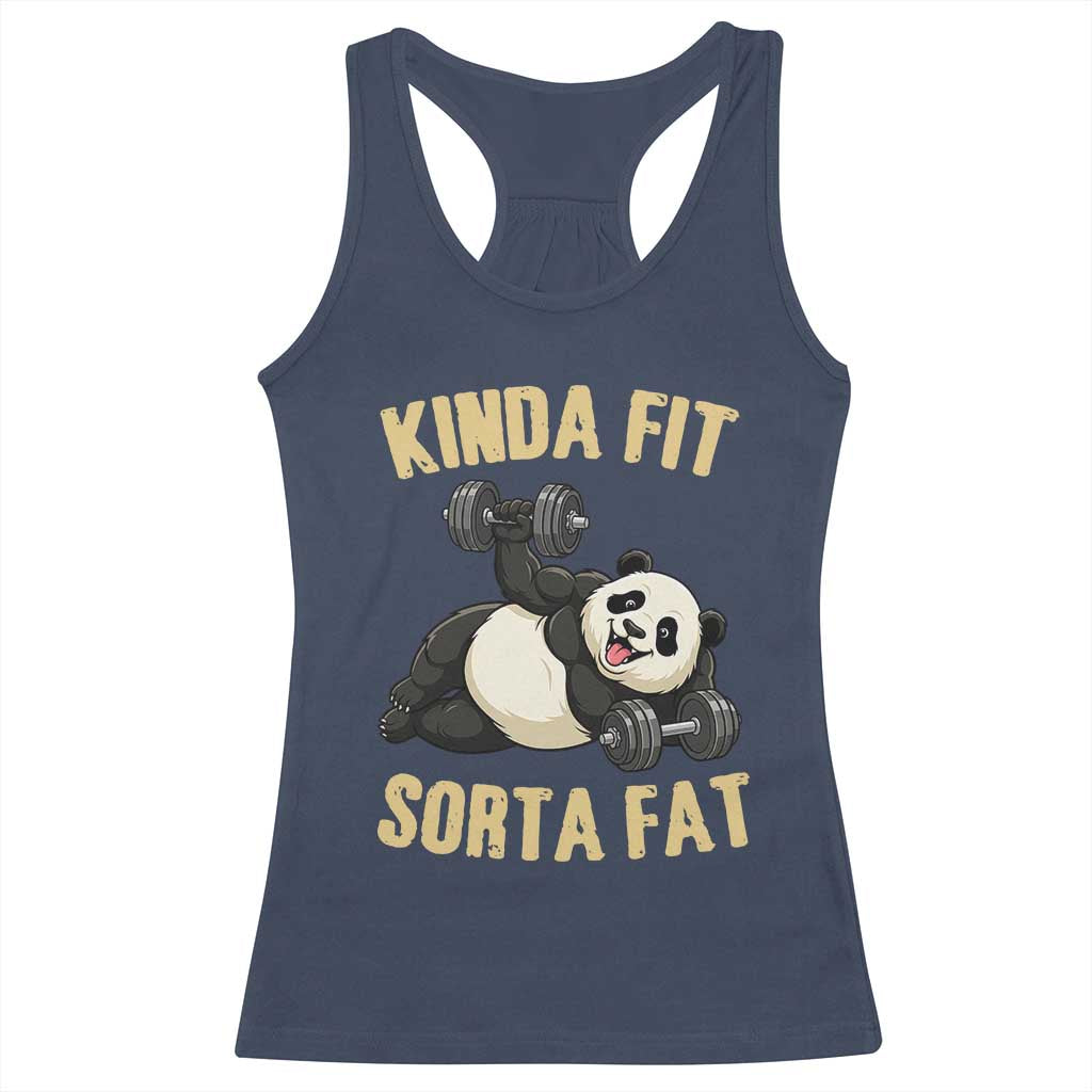 Funny Panda Weightlifting Workout Racerback Tank Top Kinda Fit Sorta Fat TS12 Navy Print Your Wear