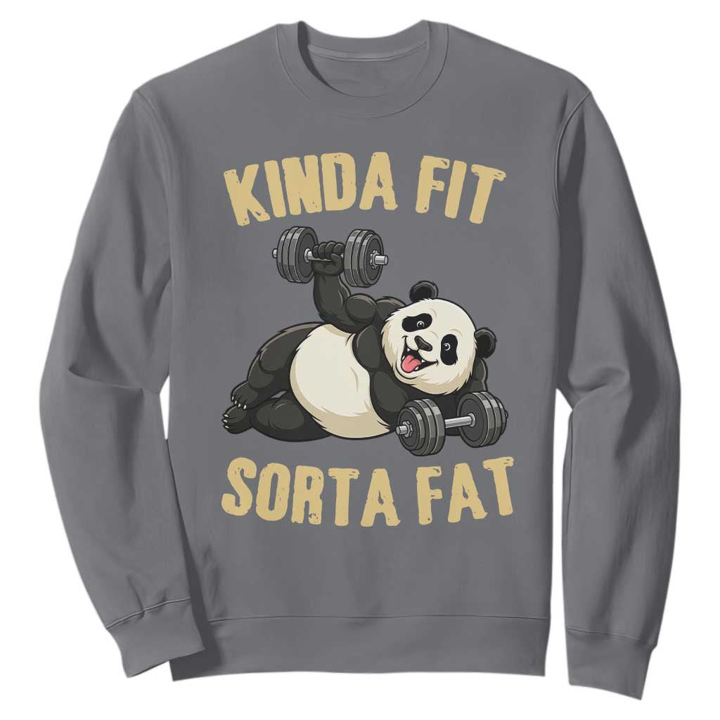 Funny Panda Weightlifting Workout Sweatshirt Kinda Fit Sorta Fat TS12 Charcoal Print Your Wear