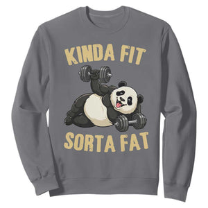 Funny Panda Weightlifting Workout Sweatshirt Kinda Fit Sorta Fat TS12 Charcoal Print Your Wear