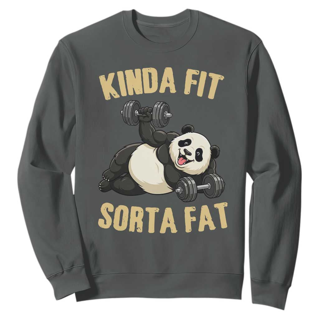 Funny Panda Weightlifting Workout Sweatshirt Kinda Fit Sorta Fat TS12 Dark Heather Print Your Wear