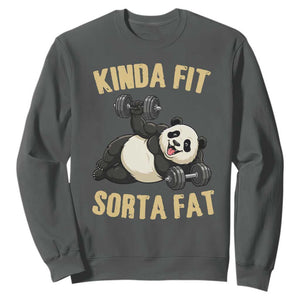 Funny Panda Weightlifting Workout Sweatshirt Kinda Fit Sorta Fat TS12 Dark Heather Print Your Wear