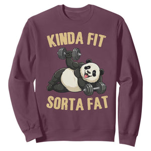 Funny Panda Weightlifting Workout Sweatshirt Kinda Fit Sorta Fat TS12 Maroon Print Your Wear