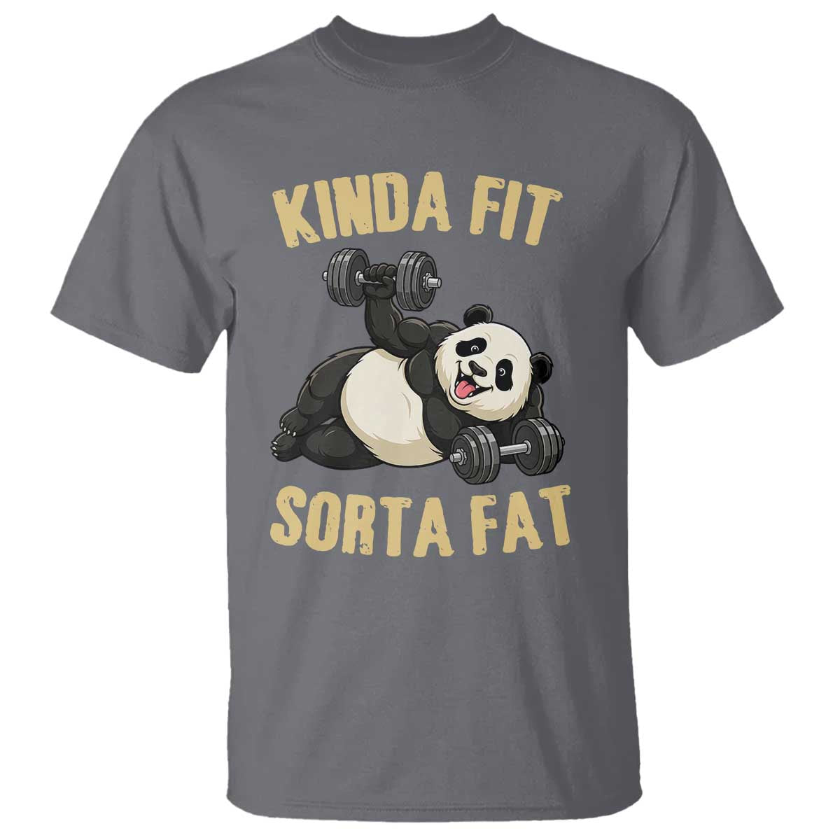 Funny Panda Weightlifting Workout T Shirt Kinda Fit Sorta Fat TS12 Charcoal Print Your Wear