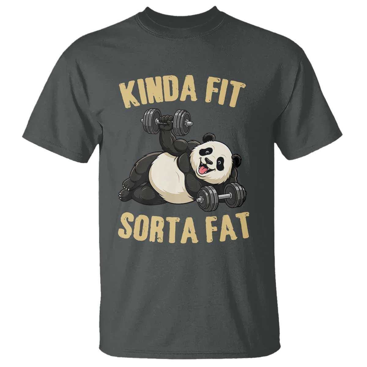 Funny Panda Weightlifting Workout T Shirt Kinda Fit Sorta Fat TS12 Dark Heather Print Your Wear