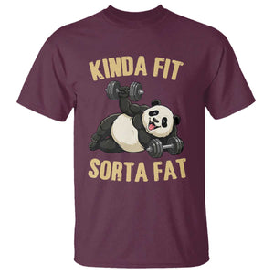 Funny Panda Weightlifting Workout T Shirt Kinda Fit Sorta Fat TS12 Maroon Print Your Wear