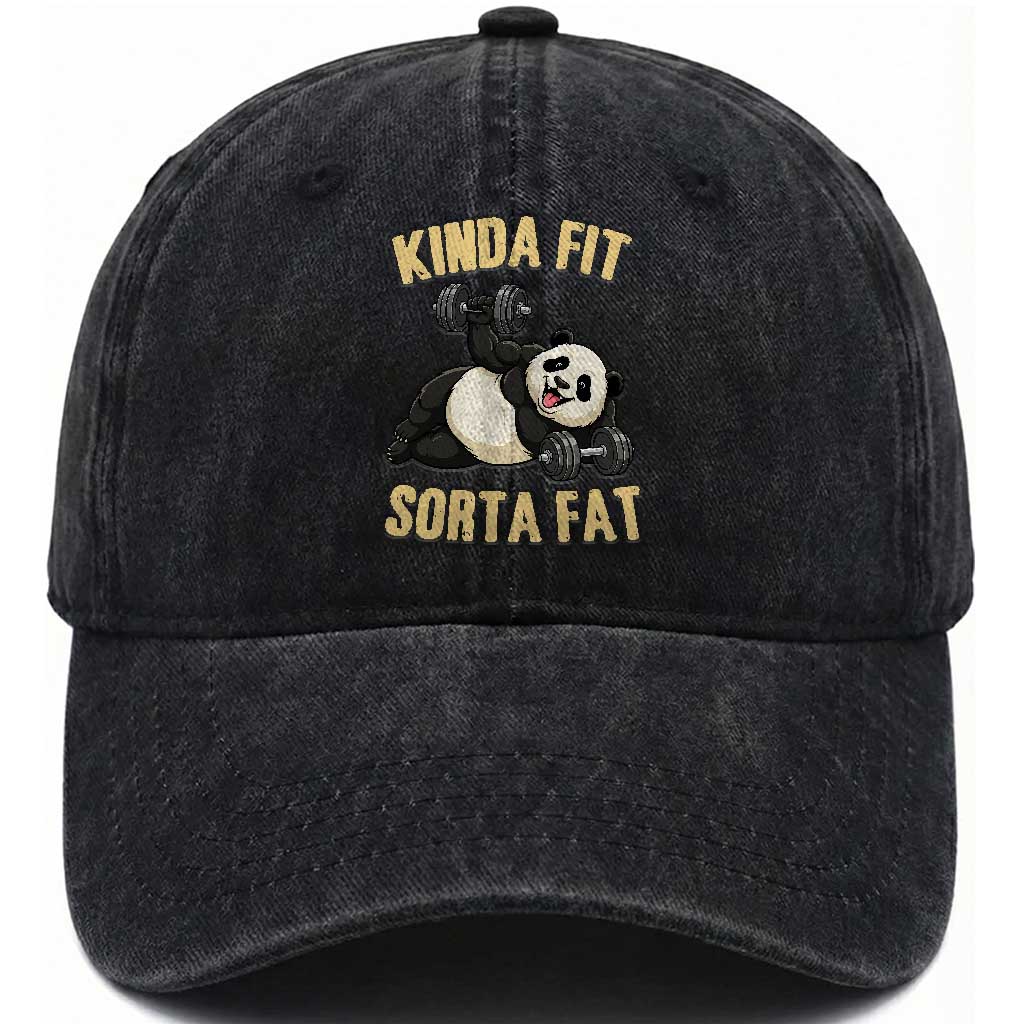 Funny Panda Weightlifting Workout Washed Cotton Baseball Cap Kinda Fit Sorta Fat TS12 Print Your Wear