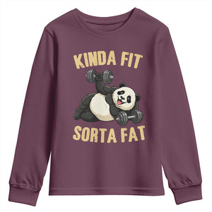 Funny Panda Weightlifting Workout Youth Sweatshirt Kinda Fit Sorta Fat TS12 Maroon Print Your Wear