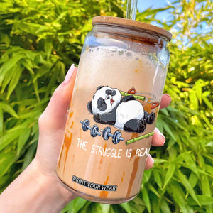 Funny Panda Workout Gift Glass Can The Struggle Is Real TS12 Black Print Your Wear
