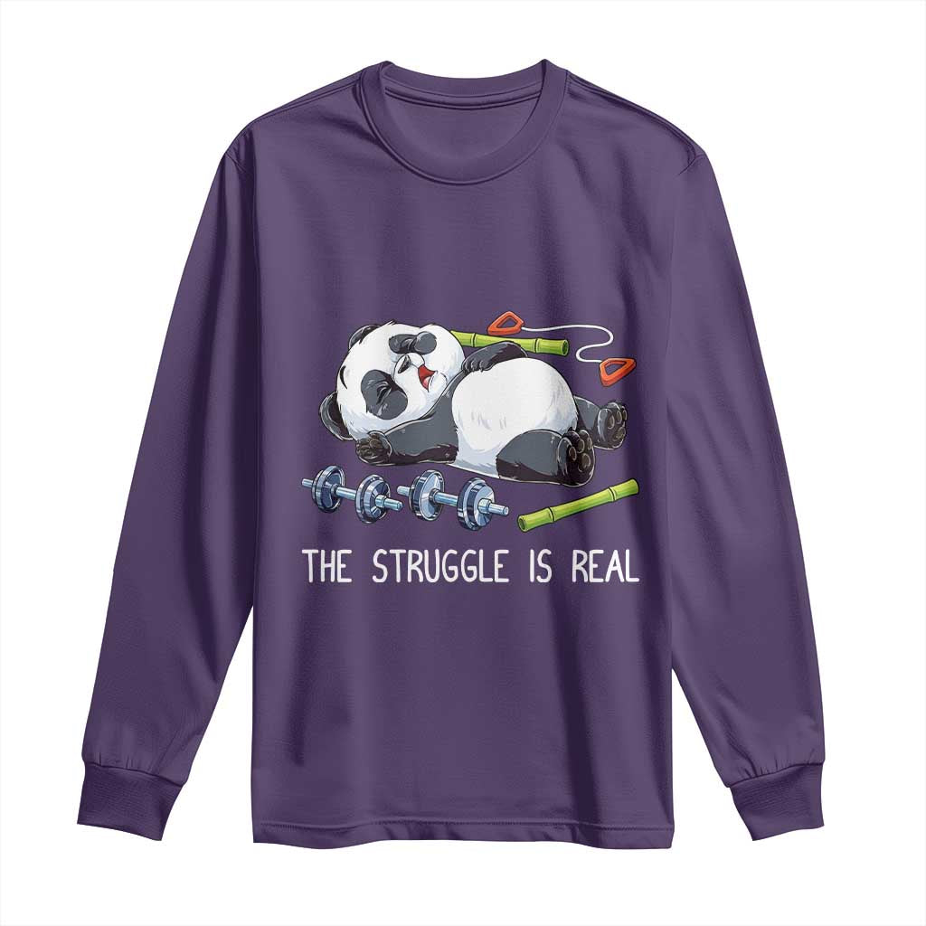 Funny Panda Workout Gift Long Sleeve Shirt The Struggle Is Real TS12 Purple Print Your Wear