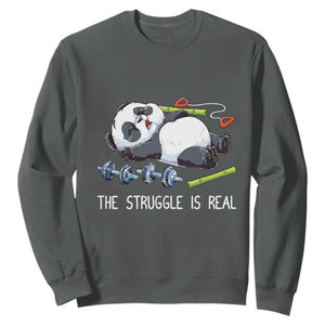 Funny Panda Workout Gift Sweatshirt The Struggle Is Real TS12 Dark Heather Print Your Wear