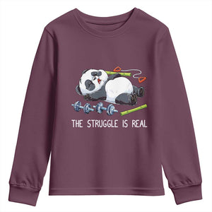 Funny Panda Workout Gift Youth Sweatshirt The Struggle Is Real TS12 Maroon Print Your Wear