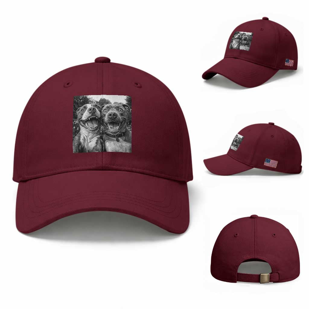 Pitbull Selfie Meme Baseball Cap Funny Dog Lover Graphic TS12 Baseball Cap Universal Fit Maroon Print Your Wear