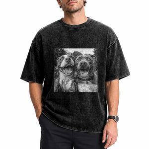 Pitbull Selfie Meme Washed Cotton T-Shirt Funny Dog Lover Graphic