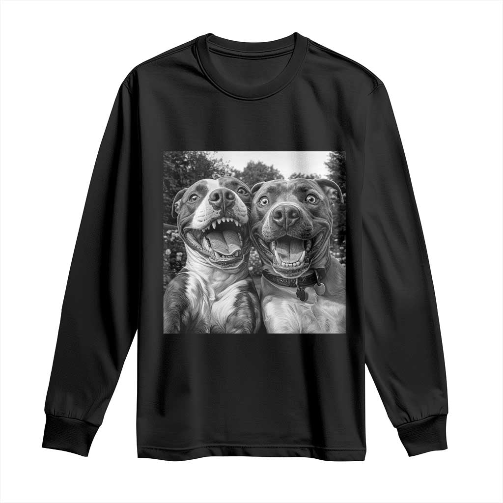 Pitbull Selfie Meme Long Sleeve Shirt Funny Dog Lover Graphic TS12 Black Print Your Wear