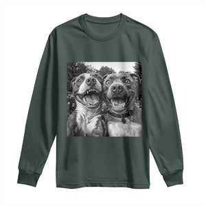 Pitbull Selfie Meme Long Sleeve Shirt Funny Dog Lover Graphic TS12 Dark Forest Green Print Your Wear