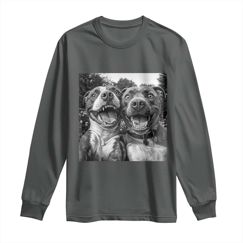 Pitbull Selfie Meme Long Sleeve Shirt Funny Dog Lover Graphic TS12 Dark Heather Print Your Wear