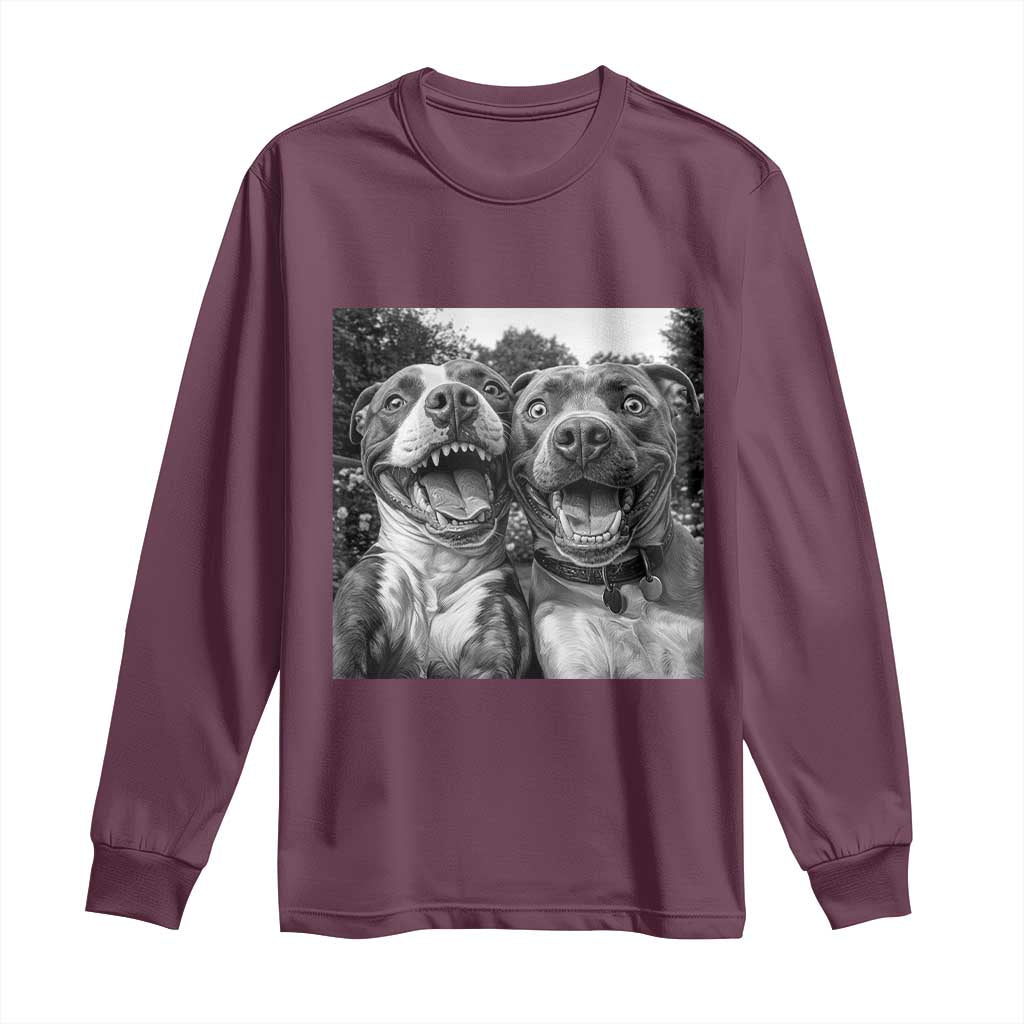 Pitbull Selfie Meme Long Sleeve Shirt Funny Dog Lover Graphic TS12 Maroon Print Your Wear