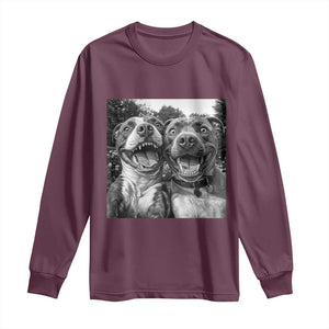Pitbull Selfie Meme Long Sleeve Shirt Funny Dog Lover Graphic TS12 Maroon Print Your Wear