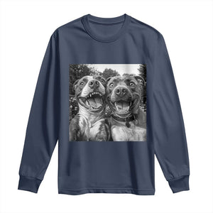 Pitbull Selfie Meme Long Sleeve Shirt Funny Dog Lover Graphic TS12 Navy Print Your Wear