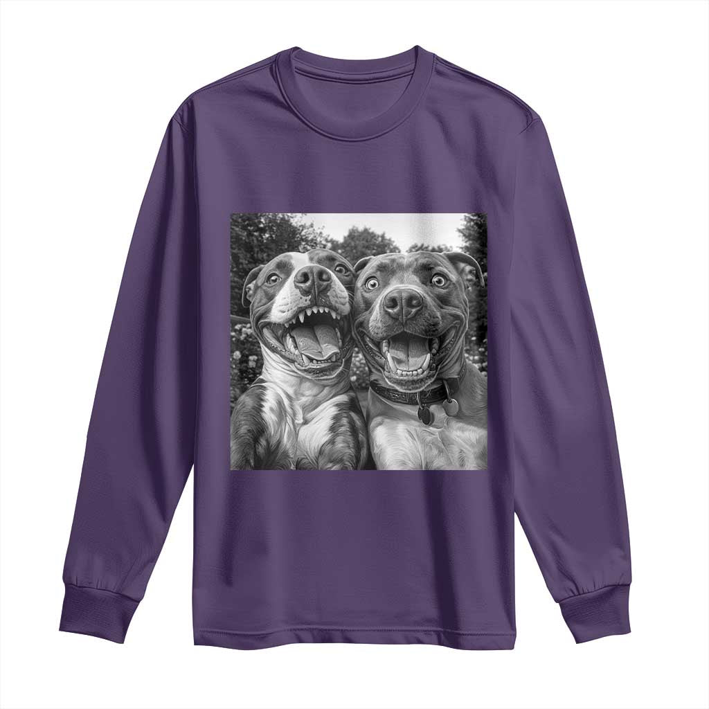 Pitbull Selfie Meme Long Sleeve Shirt Funny Dog Lover Graphic TS12 Purple Print Your Wear