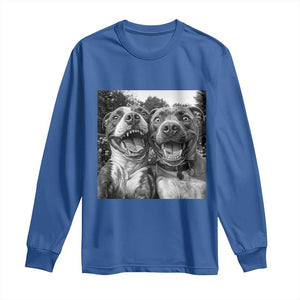 Pitbull Selfie Meme Long Sleeve Shirt Funny Dog Lover Graphic TS12 Royal Blue Print Your Wear