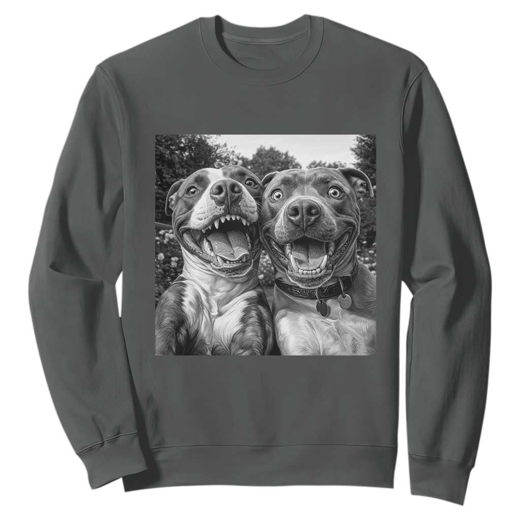Pitbull Selfie Meme Sweatshirt Funny Dog Lover Graphic TS12 Dark Heather Print Your Wear