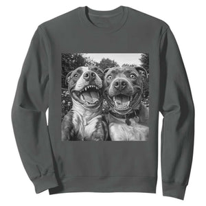 Pitbull Selfie Meme Sweatshirt Funny Dog Lover Graphic TS12 Dark Heather Print Your Wear