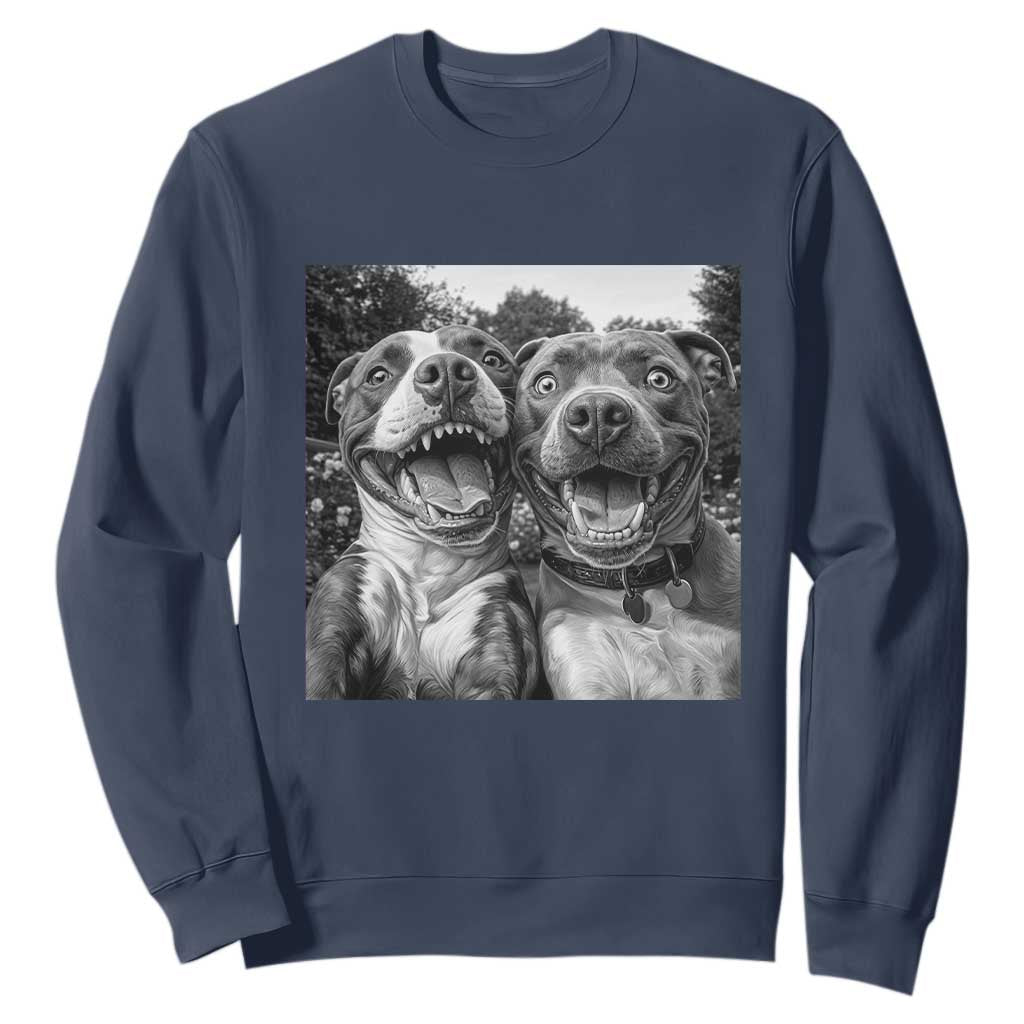 Pitbull Selfie Meme Sweatshirt Funny Dog Lover Graphic TS12 Navy Print Your Wear