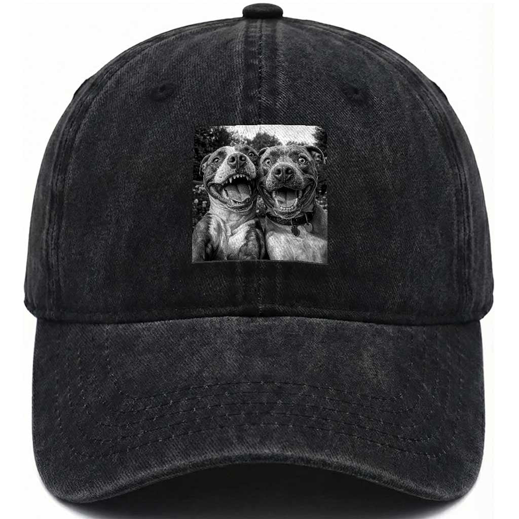 Pitbull Selfie Meme Washed Cotton Baseball Cap Funny Dog Lover Graphic TS12 Print Your Wear