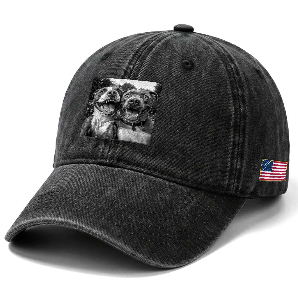 Pitbull Selfie Meme Washed Cotton Baseball Cap Funny Dog Lover Graphic TS12 Print Your Wear