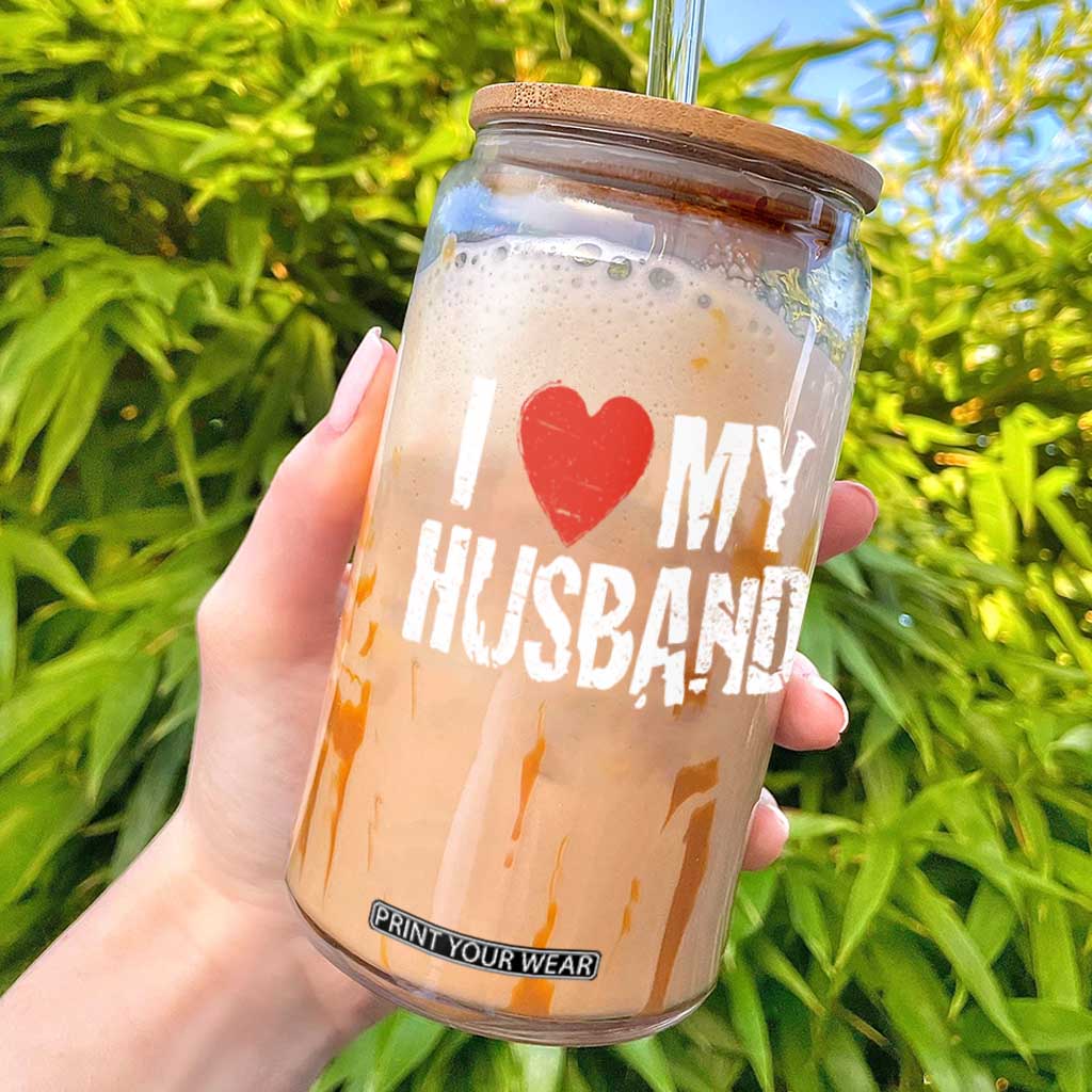 Cool Marriage Humor Gift For Wife Glass Can I Love My Husband TS12 Black Print Your Wear