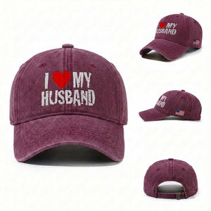 Cool Marriage Humor Gift For Wife Washed Cotton Baseball Cap I Love My Husband TS12 Washed Cap Universal Fit Burgundy Print Your Wear