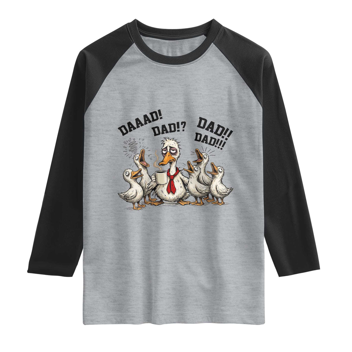 Funny Duck Dad Daaad Dad Dad Raglan Shirt Tired Dad Life Fathers Day Graphic TS12 Heather Gray Black Print Your Wear