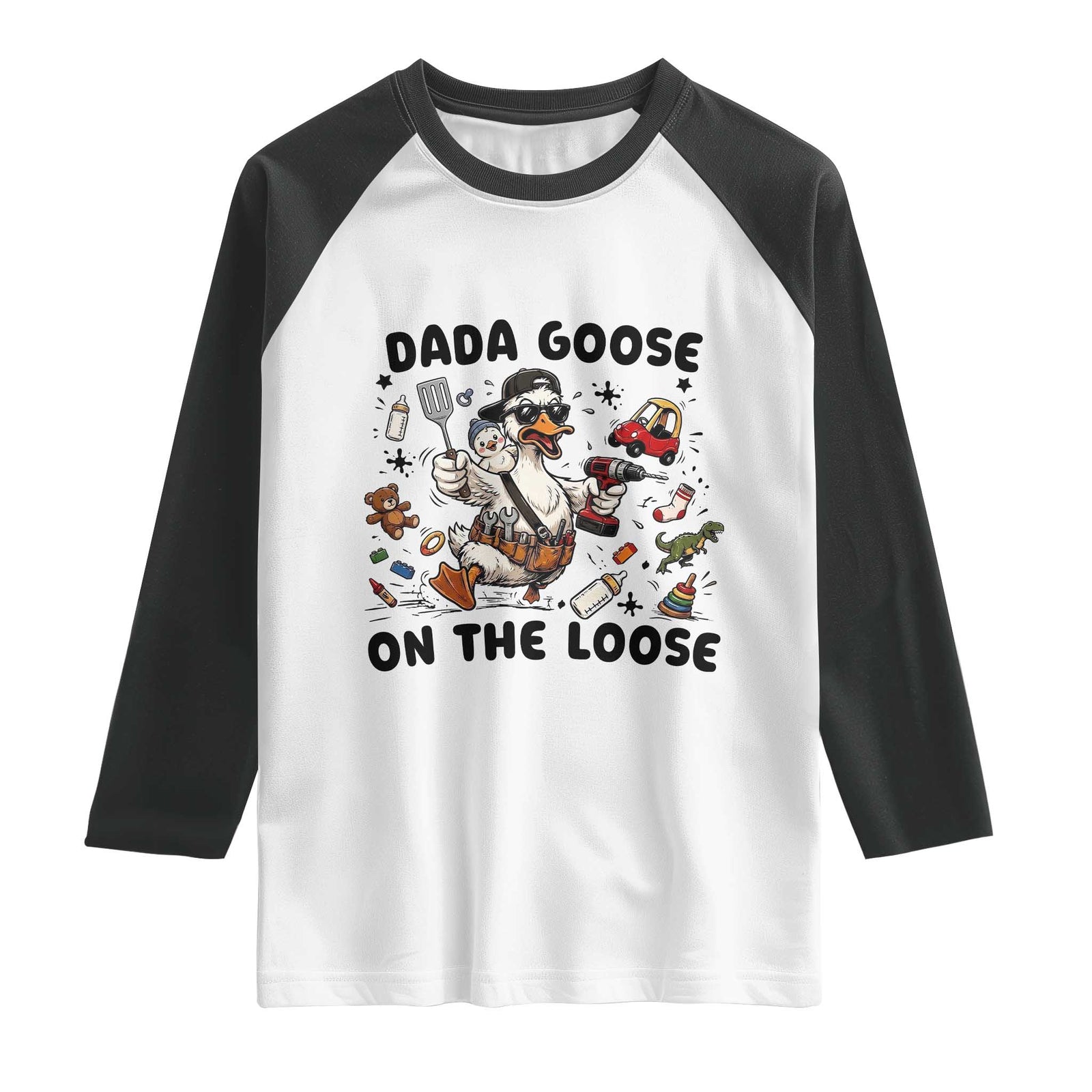Dada Goose On The Loose Raglan Shirt Funny Fatherhood Humor Gift TS12 White Black Print Your Wear