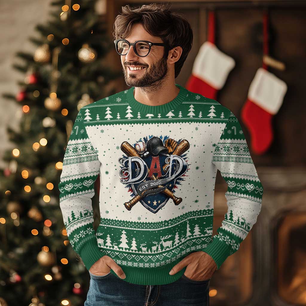 Baseball Dad Est 2026 Ugly Christmas Sweater New Dad Father's Day Gift TS12 Beige Green Print Your Wear
