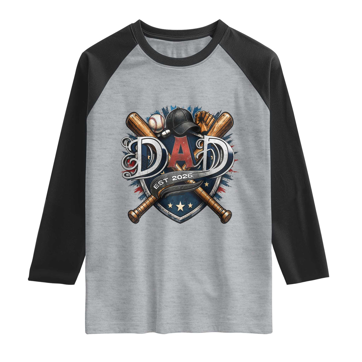 Baseball Dad Est 2026 Raglan Shirt New Dad Father's Day Gift TS12 Heather Gray Black Print Your Wear