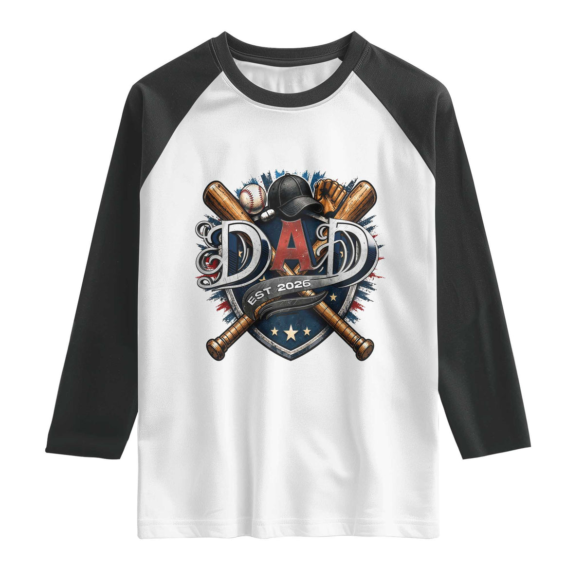 Baseball Dad Est 2026 Raglan Shirt New Dad Father's Day Gift TS12 White Black Print Your Wear