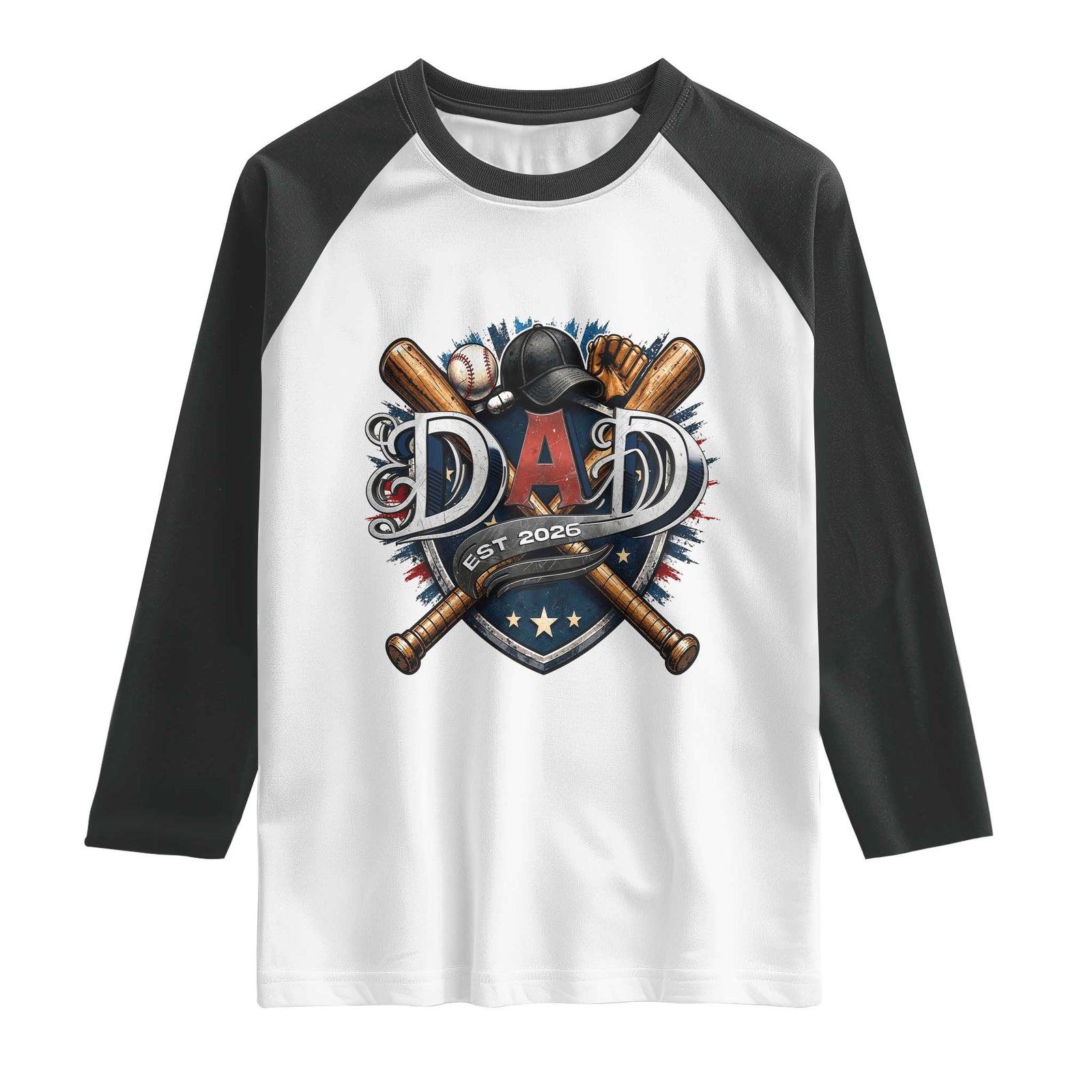 Baseball Dad Est 2026 Raglan Shirt New Dad Father's Day Gift TS12 White Black Print Your Wear