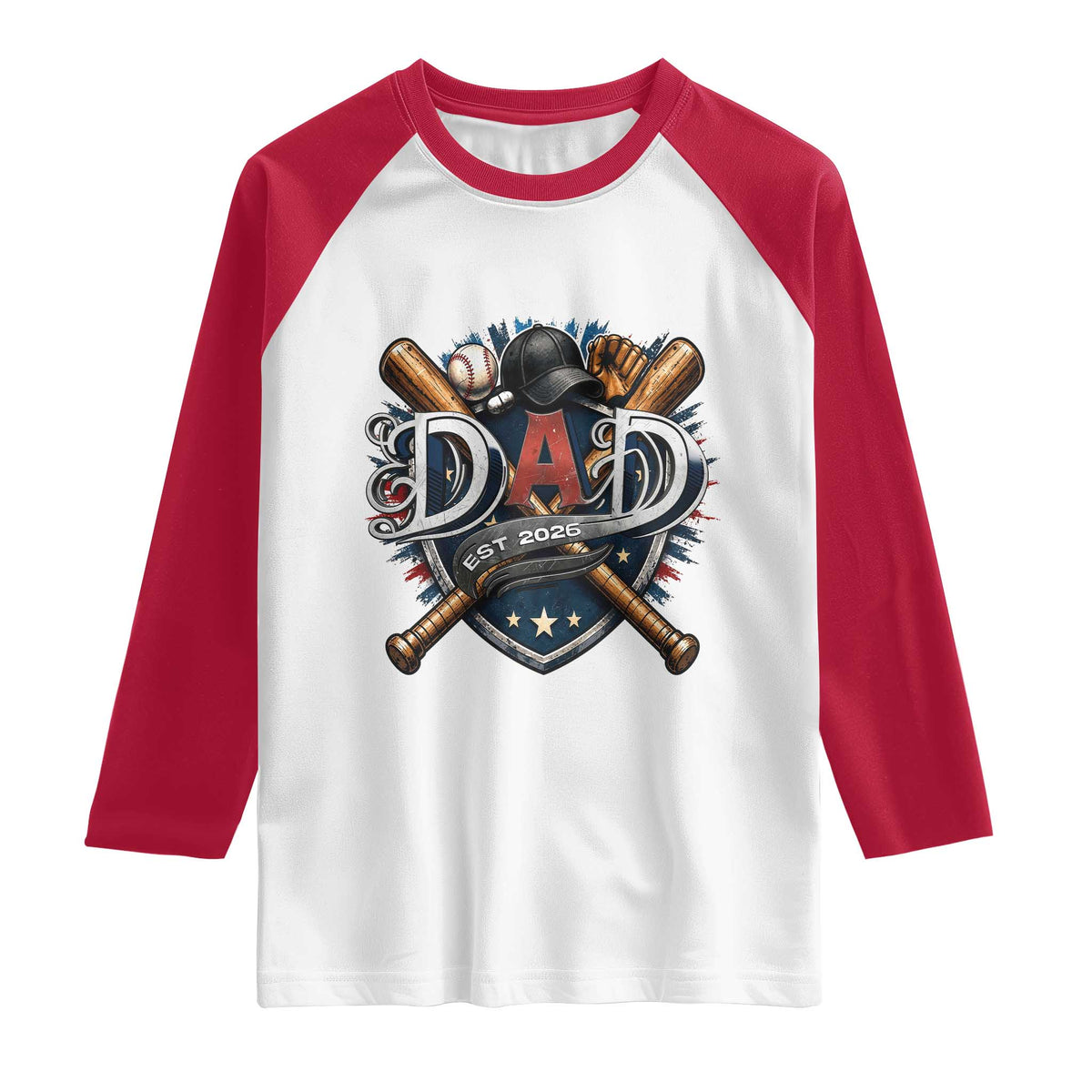 Baseball Dad Est 2026 Raglan Shirt New Dad Father's Day Gift TS12 White Red Print Your Wear