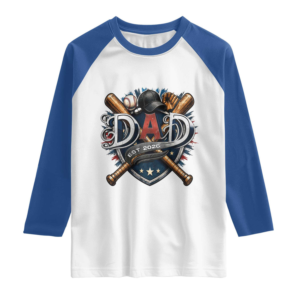 Baseball Dad Est 2026 Raglan Shirt New Dad Father's Day Gift TS12 White Royal Print Your Wear