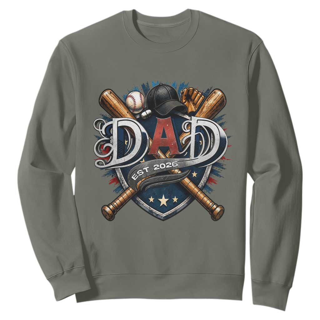 Baseball Dad Est 2026 Sweatshirt New Dad Father's Day Gift TS12 Military Green Print Your Wear
