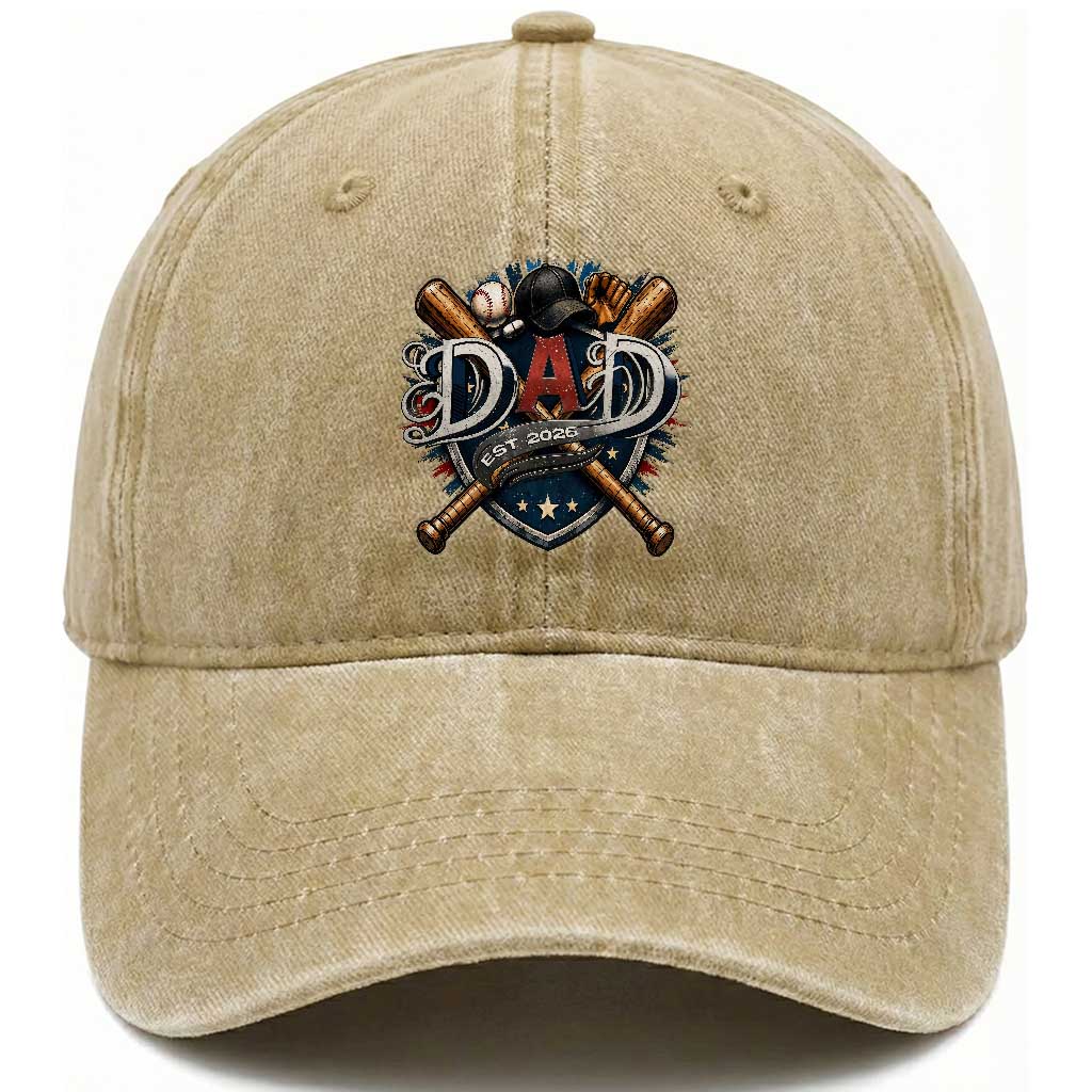Baseball Dad Est 2026 Washed Cotton Baseball Cap New Dad Father's Day Gift TS12 Print Your Wear