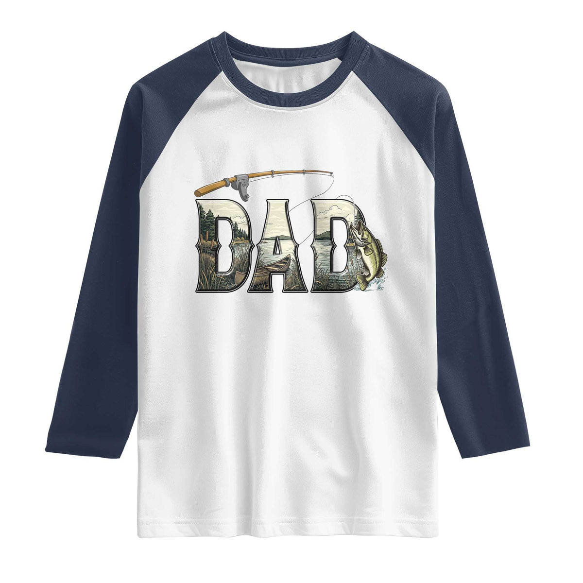 Fishing Dad Raglan Shirt Funny Angler Fathers Day Gift TS12 White Navy Print Your Wear