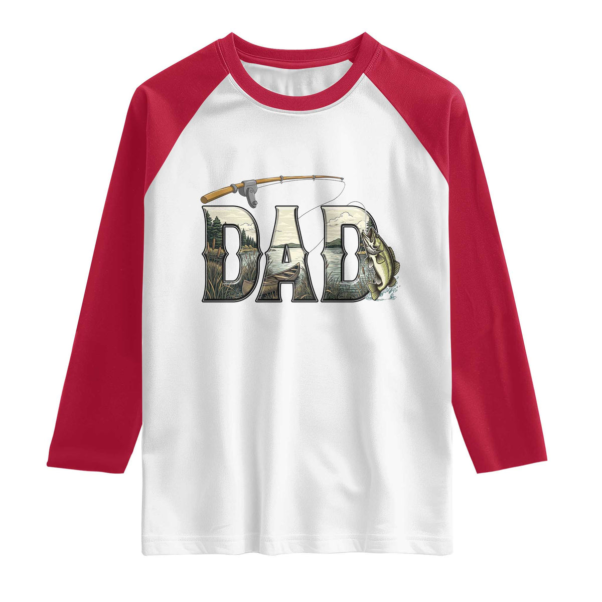 Fishing Dad Raglan Shirt Funny Angler Fathers Day Gift TS12 White Red Print Your Wear