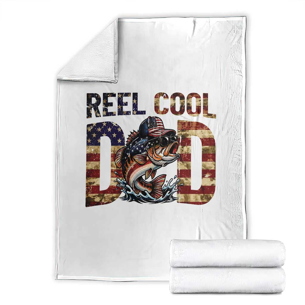 Patriotic Reel Cool Dad Throw Blanket American Flag Fishing Fathers Day Gift TS12 White Print Your Wear